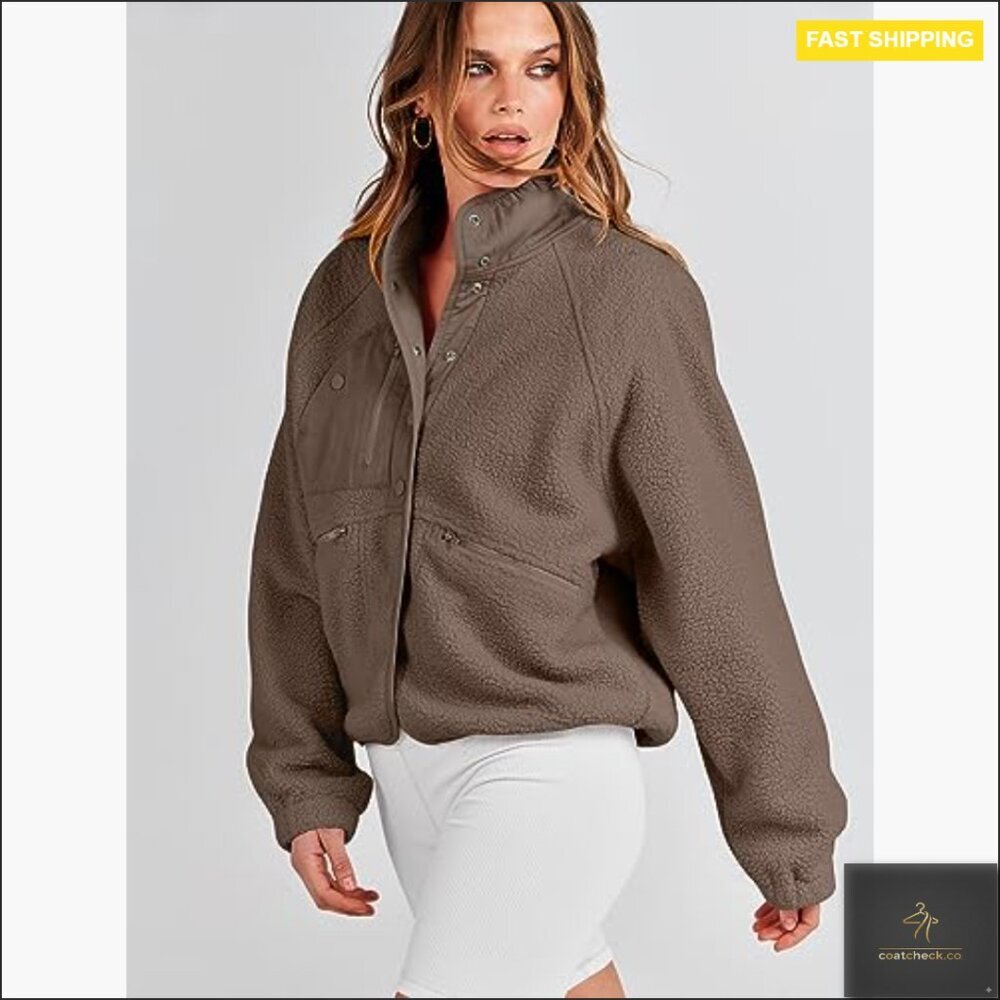 Fuzzy Fleece Sherpa Cropped Shacket Long Sleeve Button Down Casual Chic - Picture 5 of 7